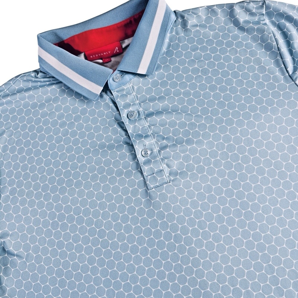 Redvanly Performance Golf Polo Shirt Mens XL Light‎ Blue Geometric Print